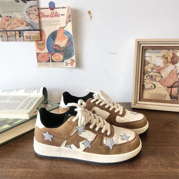 Riolio Y2k Vintage Sneakers for Men Breathable Star Print Couple Skateboard Shoes New Fashion Trend American Street Style Casual Shoes